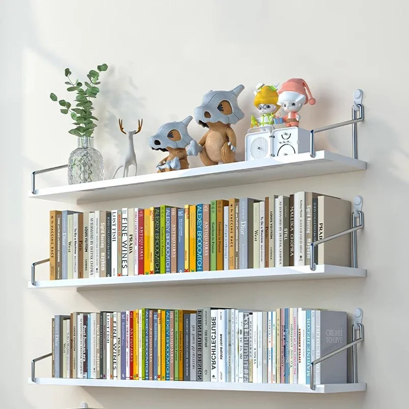 Black, White Simple No-Punch Wall Shelf For Books, Decorations, Dolls, Wall Display For Study, Living Room, Hanging Organizers