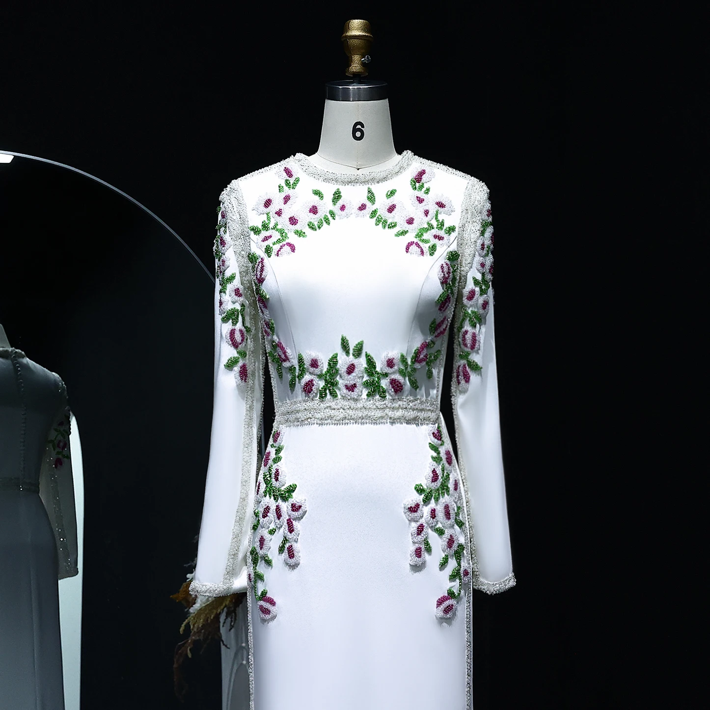 Sharon Said Elegant White Embroideried Flora Dubai Evening Dresses Long Sleeves Muslim for Wedding Party Gowns SS541 Customized