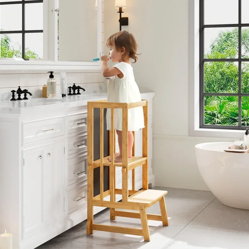 Wooden baby with blackboard learning tower household children's hand washing step stool foldable baby height increasing stool