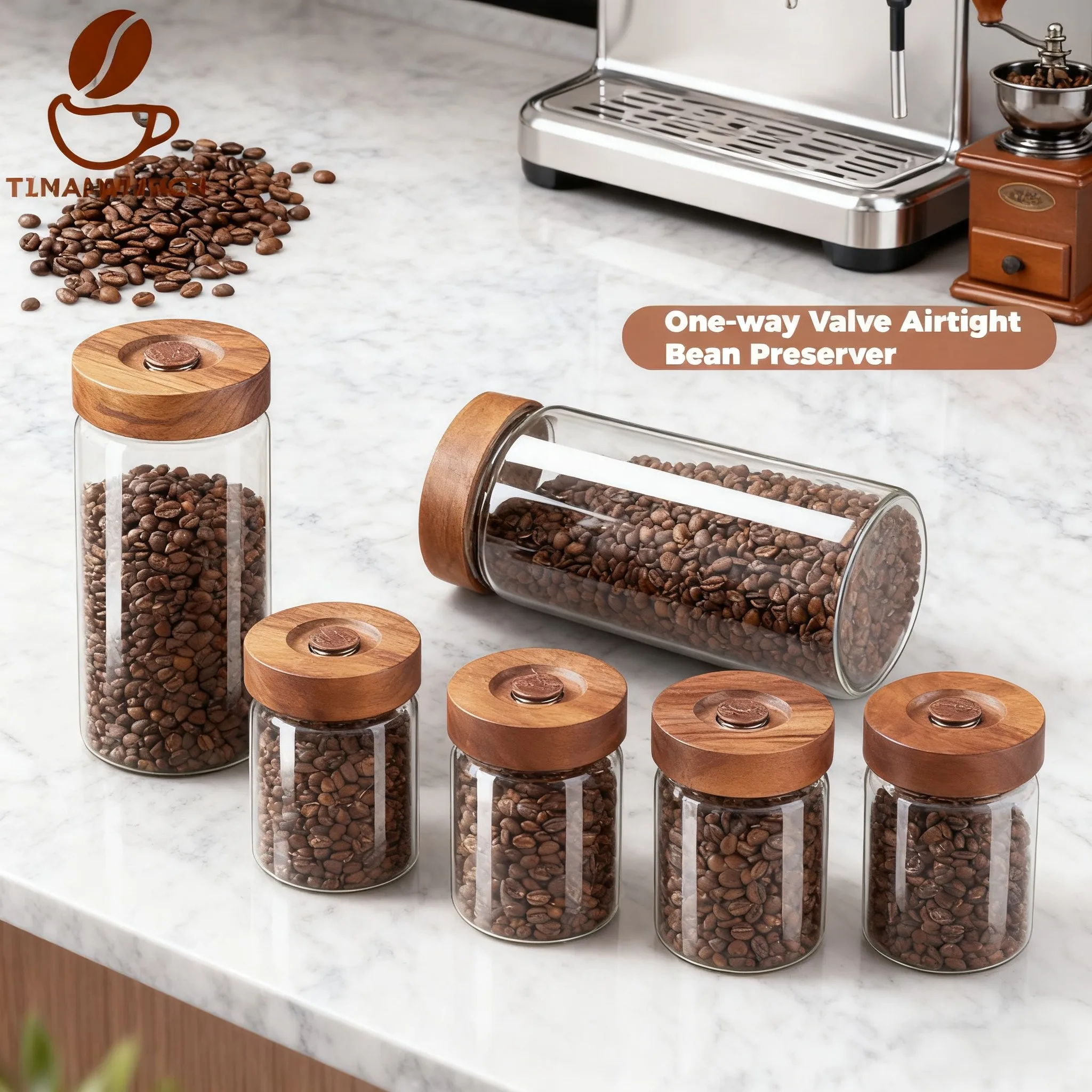 TINA WIMCN  Airtight Sealed Jug Coffee Beans Canister Food Grains Candy Keep Fresh Storage Kitchen Accessories with Wood Lid