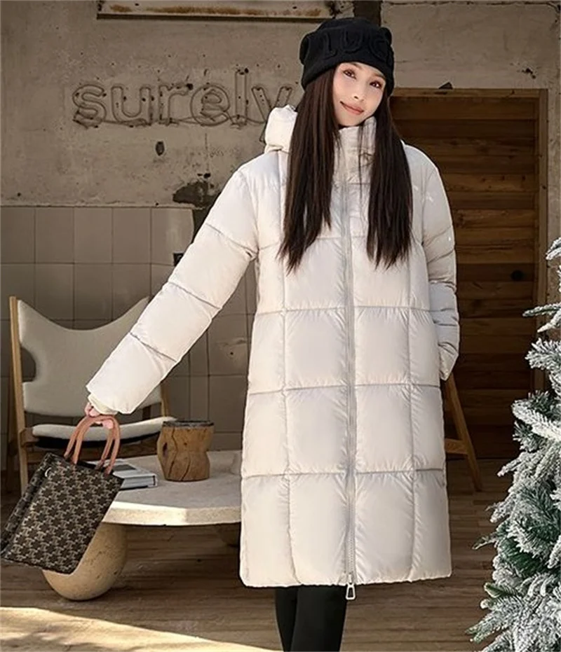 Caldo inverno con cappuccio lungo piumino donna parka Chaqueta cotone spesso imbottito antivento Parcas soprabito Casual allentato abbigliamento da neve Jaquet