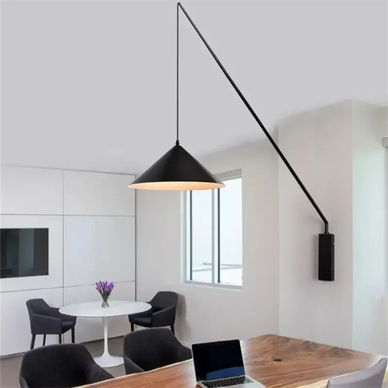 Minimalist Fishing Light Long Rod Arm Wall Lamp Black Creative Bedroom Beside Office Reading Lamp Artistic Wall Mounted Lamp