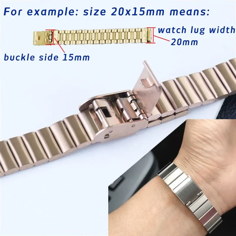 10 12 14 16 18 20mm Slim Stainless Steel Watch Band One Link Cambered Surface Metal Watch Strap Replacement Bracelet Wristband