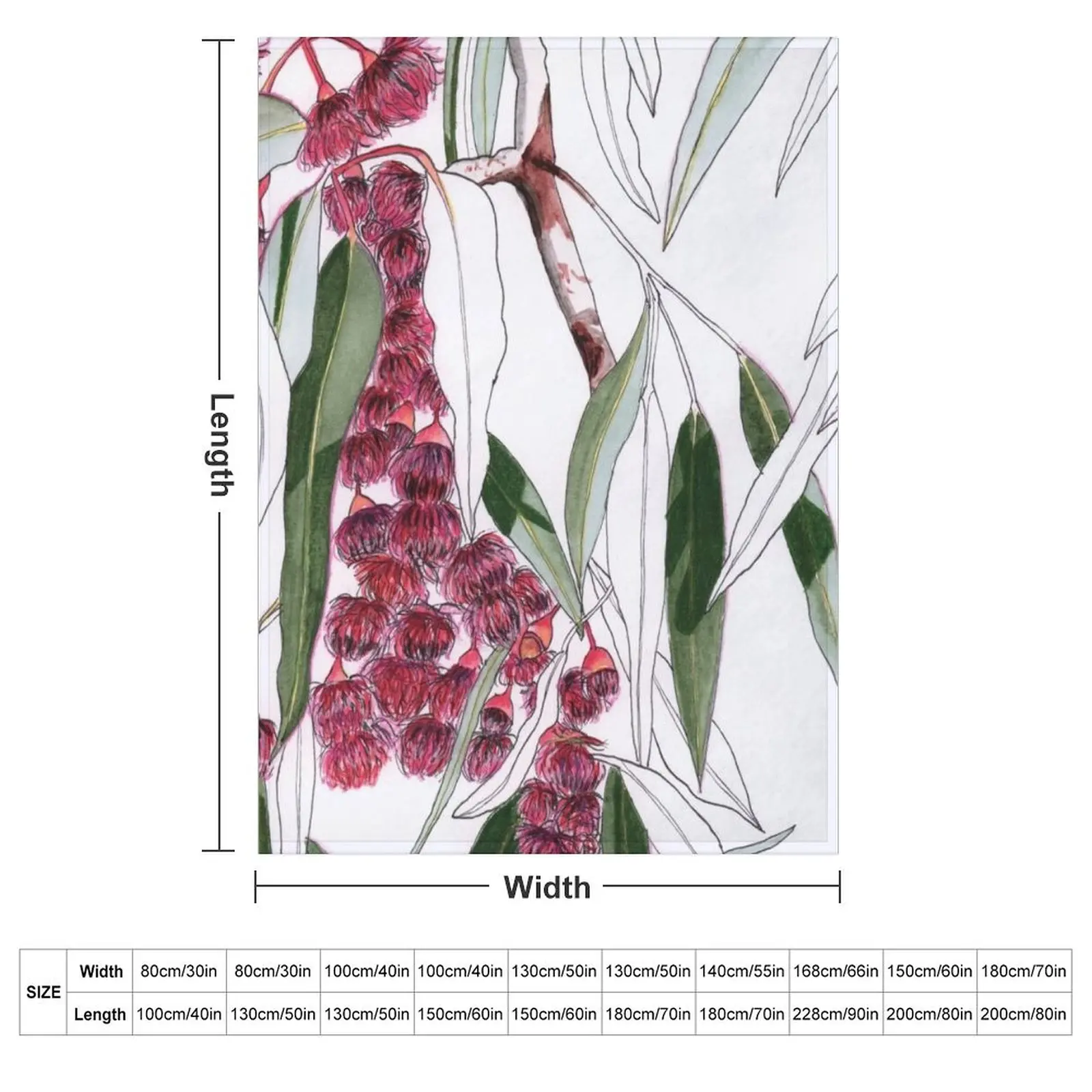 Flowering Gum Pink Australian Eucalyptus Leaves Throw Blanket couch cozy soft plush fuzzy picnic outdoor blanket