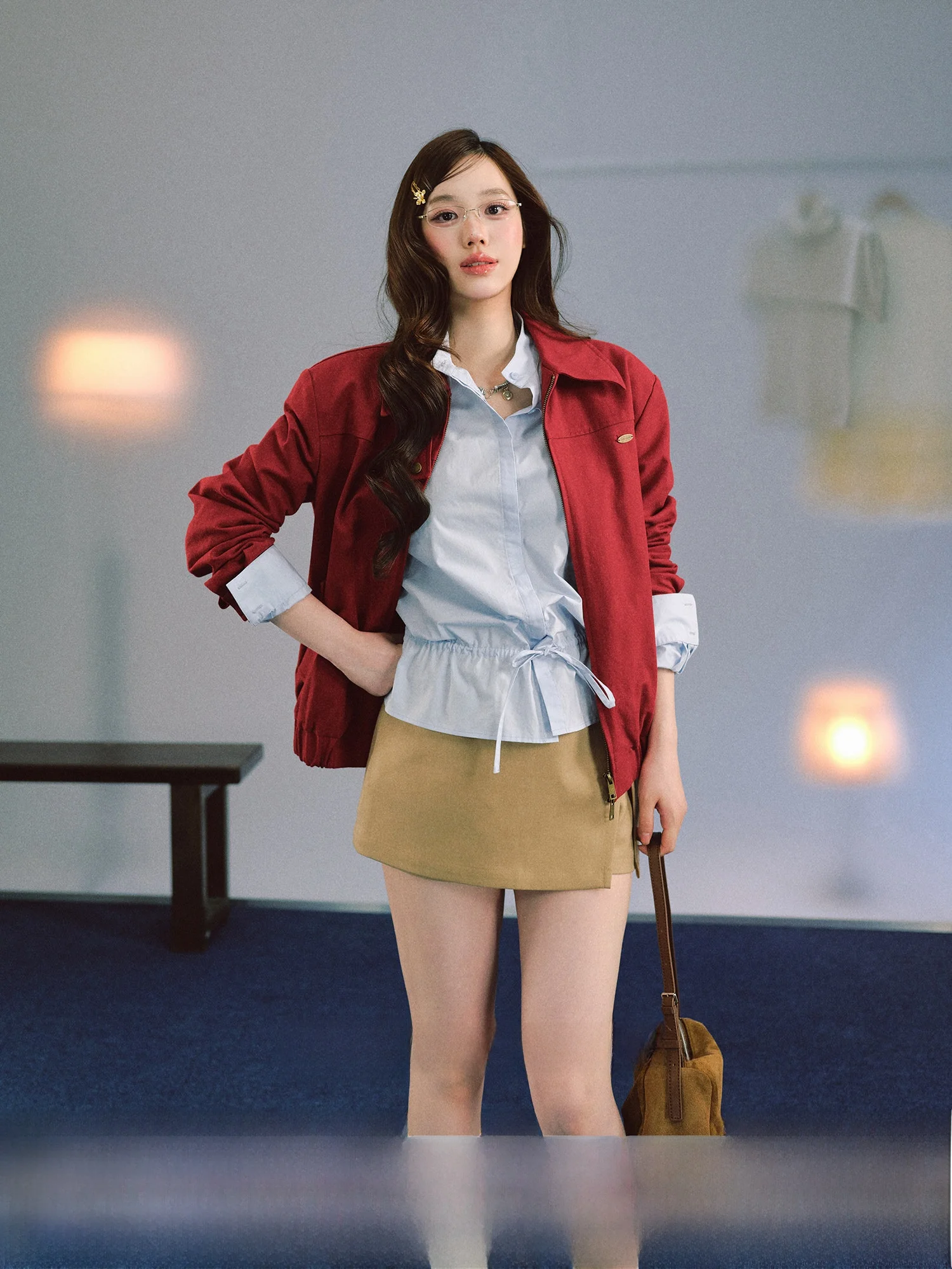 

LaluneDuCiel Pure Cotton Shoulder Pad Jacket Women's Spring Fashion Simple Shape Miu Series Coat Long Sleeve Zipper Closure