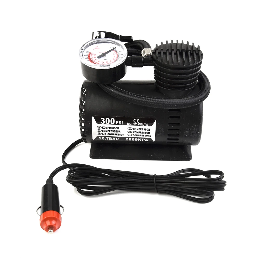 Portable 300PSI 12V Auto Car Mini Air Pump Auto Compressor Electric Tire Inflator Pump Bicycle Tyre Inflation Tips Rubber Hose