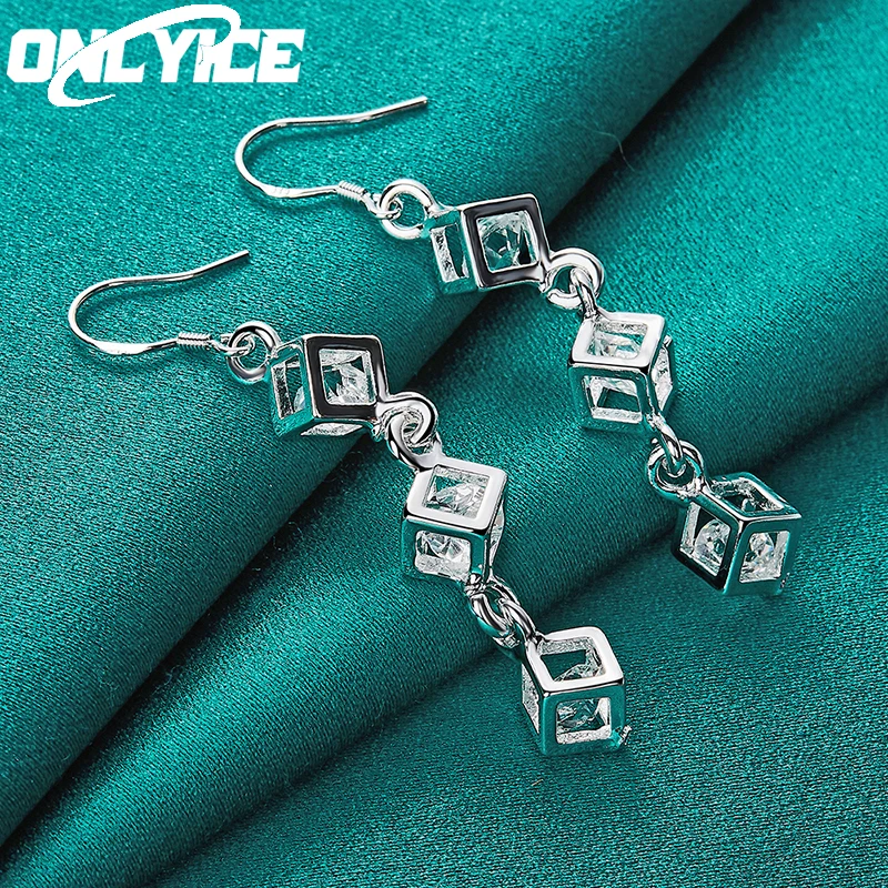 

New Charm 925 Sterling Silver Earrings For Women Wedding Fashion Jewelry AAA Zircon Three Cube Long Drop Earrings Christmas Gift