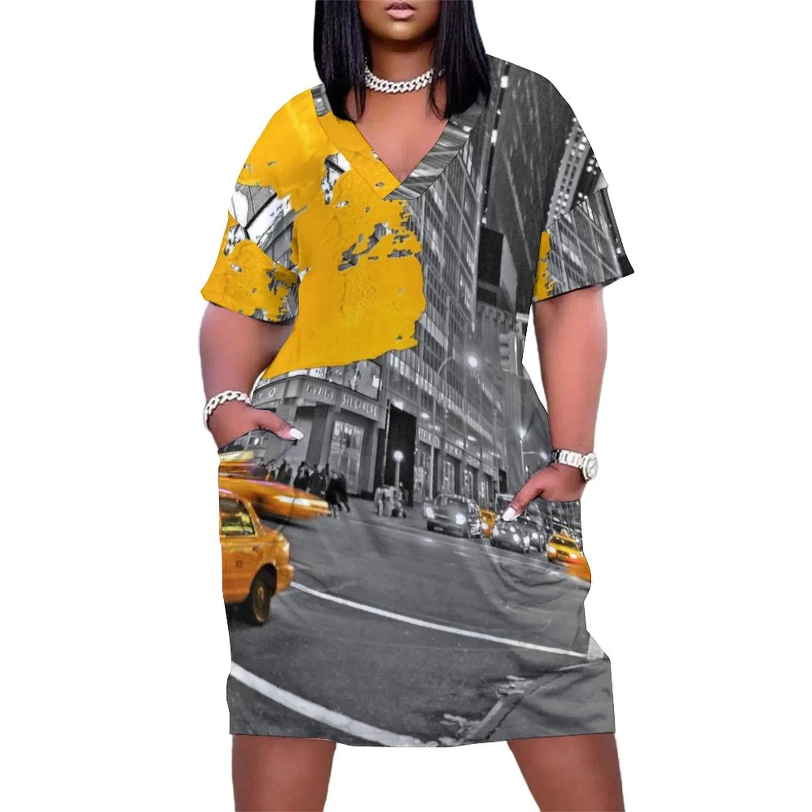 

NYC Yellow Cabs - At Night - Brush Stroke Loose Pocket Dress cute dress luxury woman evening dress Clothing Clothing female