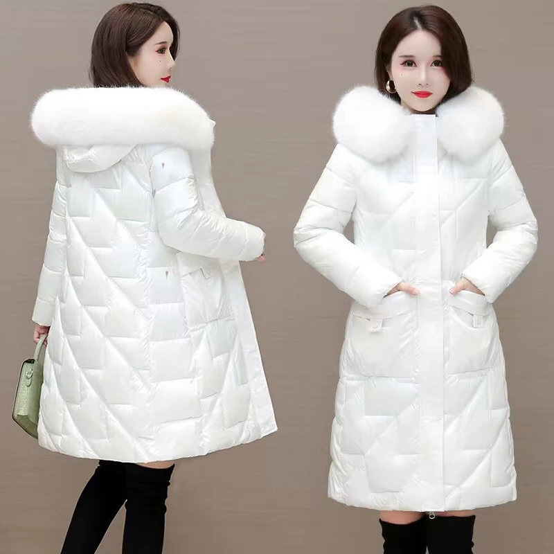 Winter Women Jacket White Female Coat New 2023 Warm Coat Female Outerwear Fur Fashion Hooded Winter Waterproof Women Jacket