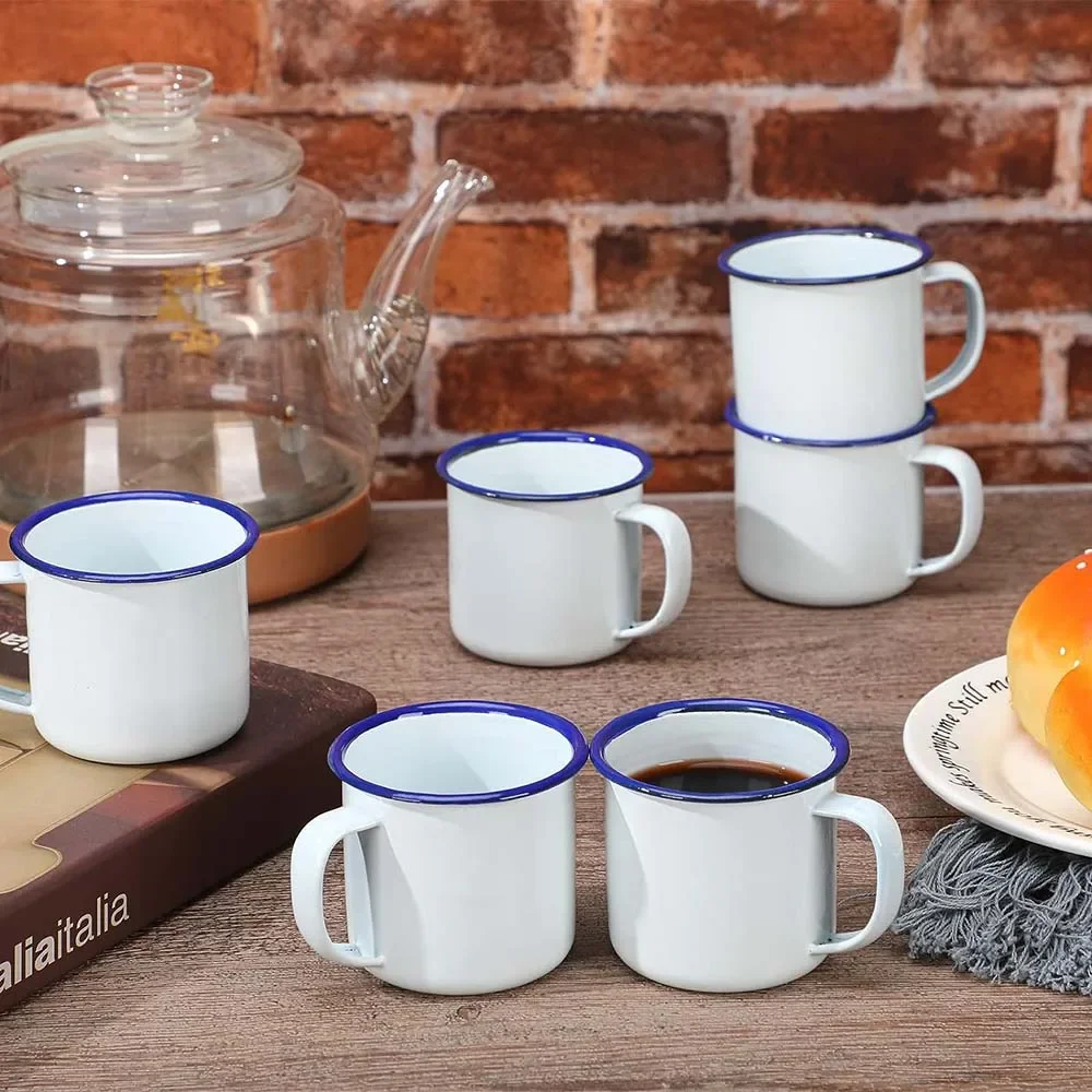 Mini 4Oz Classic White Enamel Camping Coffee Mugs Portable Small Metal Campfire Cups for Coffee Tea Milk Vintage Bulk Pack