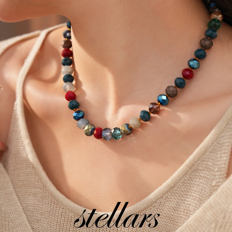

Ethnic Style Temperament Colorful Glass Beaded Choker Necklace Light Luxury Niche Retro Fashionable Versatile Women Jewelry