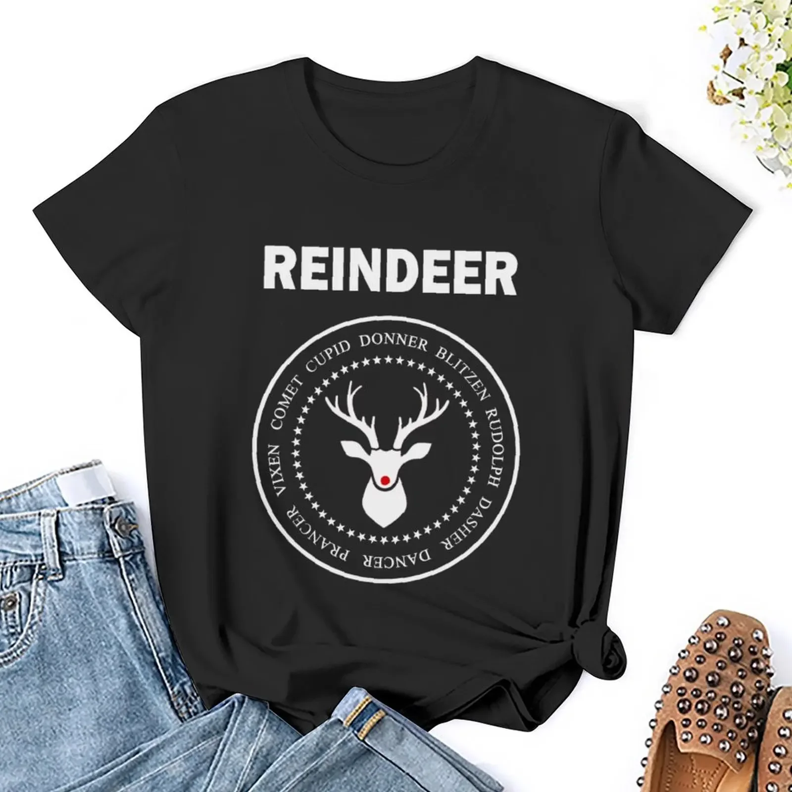 REINDEER - Cool Christmas design T-Shirt plus size tops summer clothes workout shirts for Women