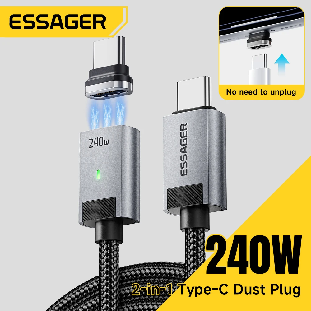 Essager 240W Magnetic Charging Cable E Marker USB C To Type C Cable PD3.1 Fast Charging For iPhone 17 16 Samsung S25 iPad Laptop