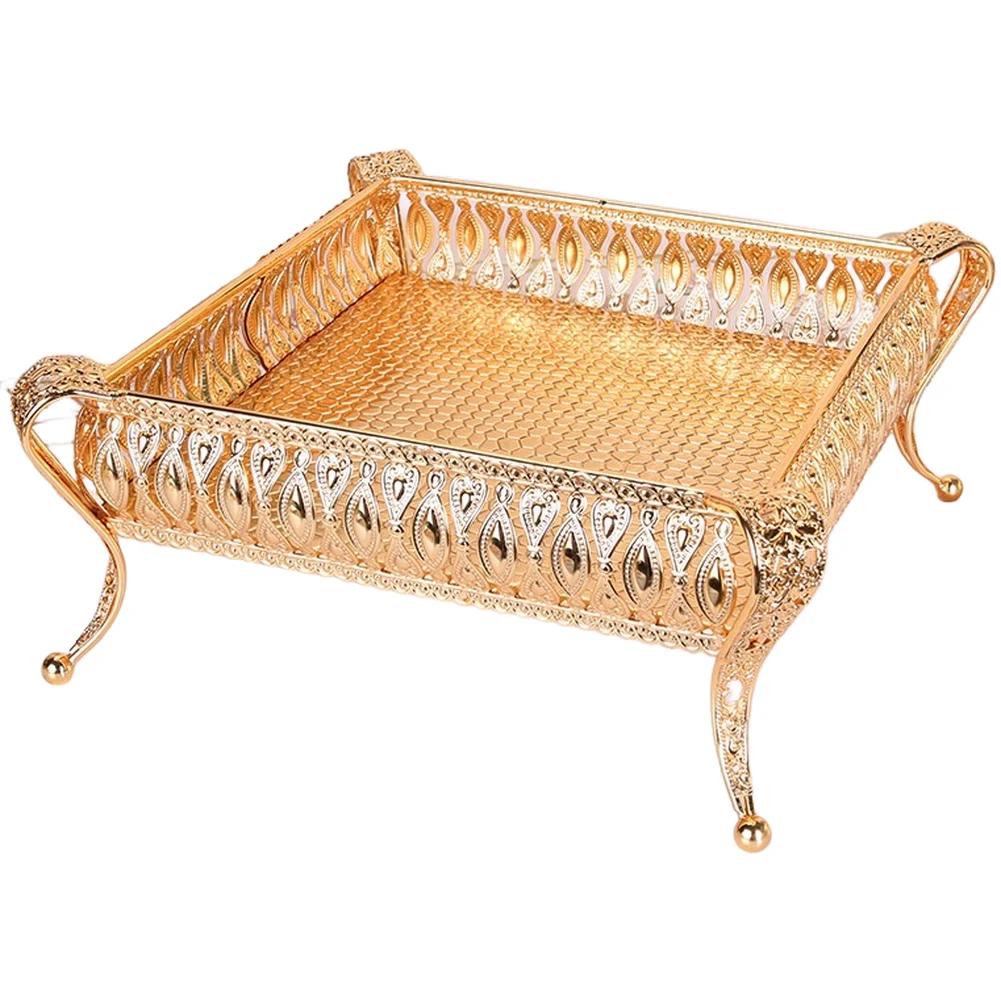 Gold Tone Metal Tray for Fruit Snack Serving and Tabletop Organization 21x21x10cm Contemporary For Living Room Decor