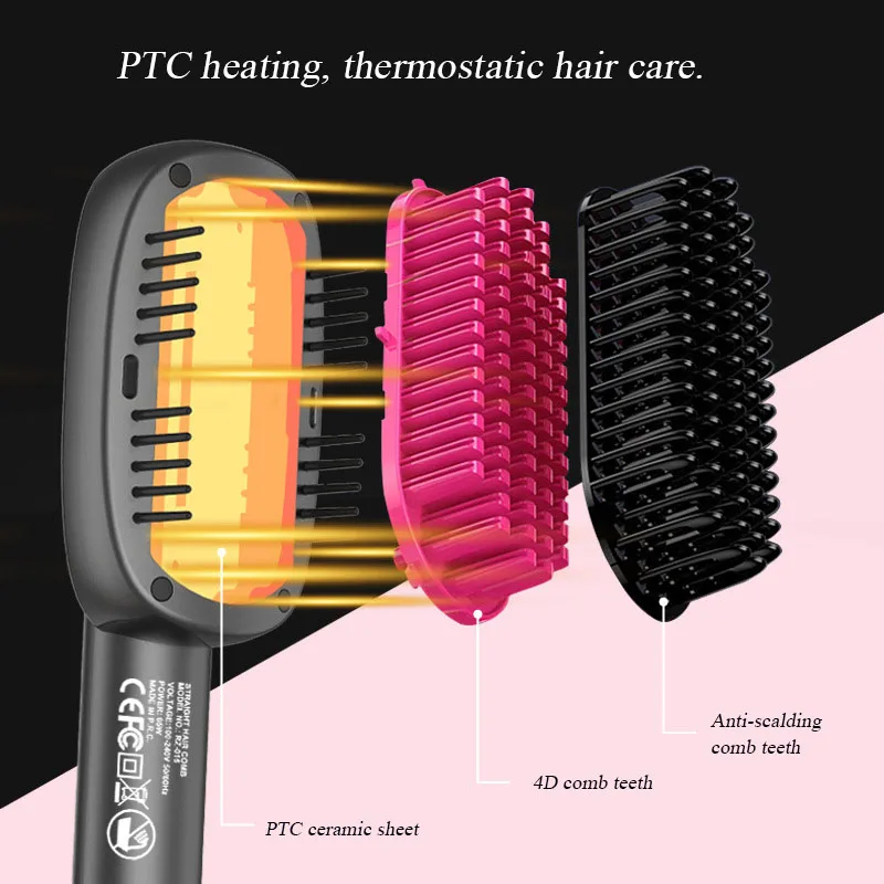 المحمولة المنزلية الشعر استقامة مشط ، التحكم الذكي في درجة الحرارة ، موجة كبيرة الشباك الحديد ، 5 سرعات