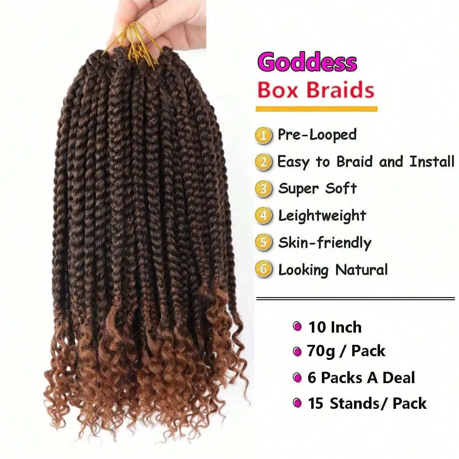 10 بوصة بوب صندوق جديلة الكروشيه الشعر للنساء الاصطناعية آلهة صندوق جديلة الشعر مع أطراف مجعدة الكروشيه الشعر التمديد 15 تقف/قطعة #4