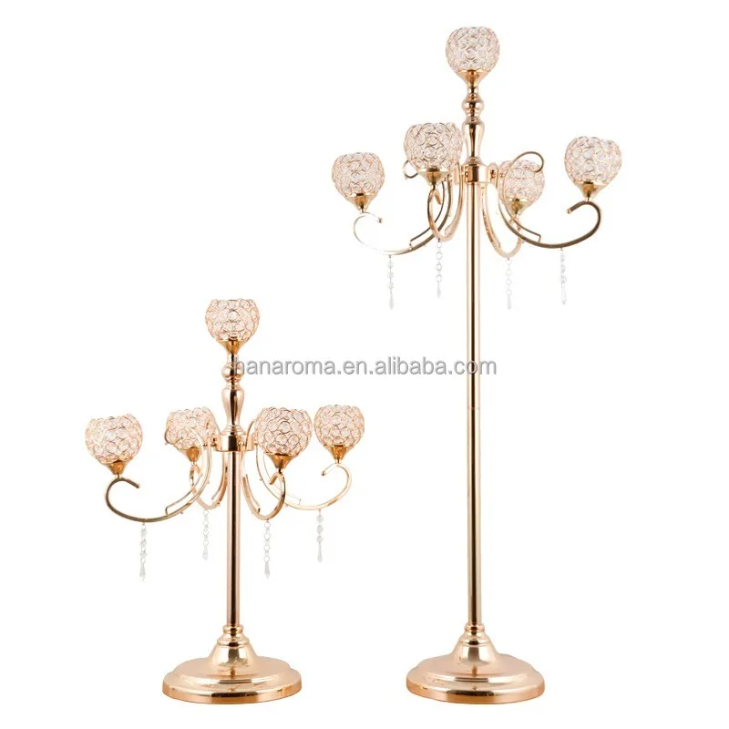 Luxury Gold Crystal Candelabra Floor Standing Candle Holder 5 Arm Metal Tall Candelabrum for Wedding Centerpieces Home Decor