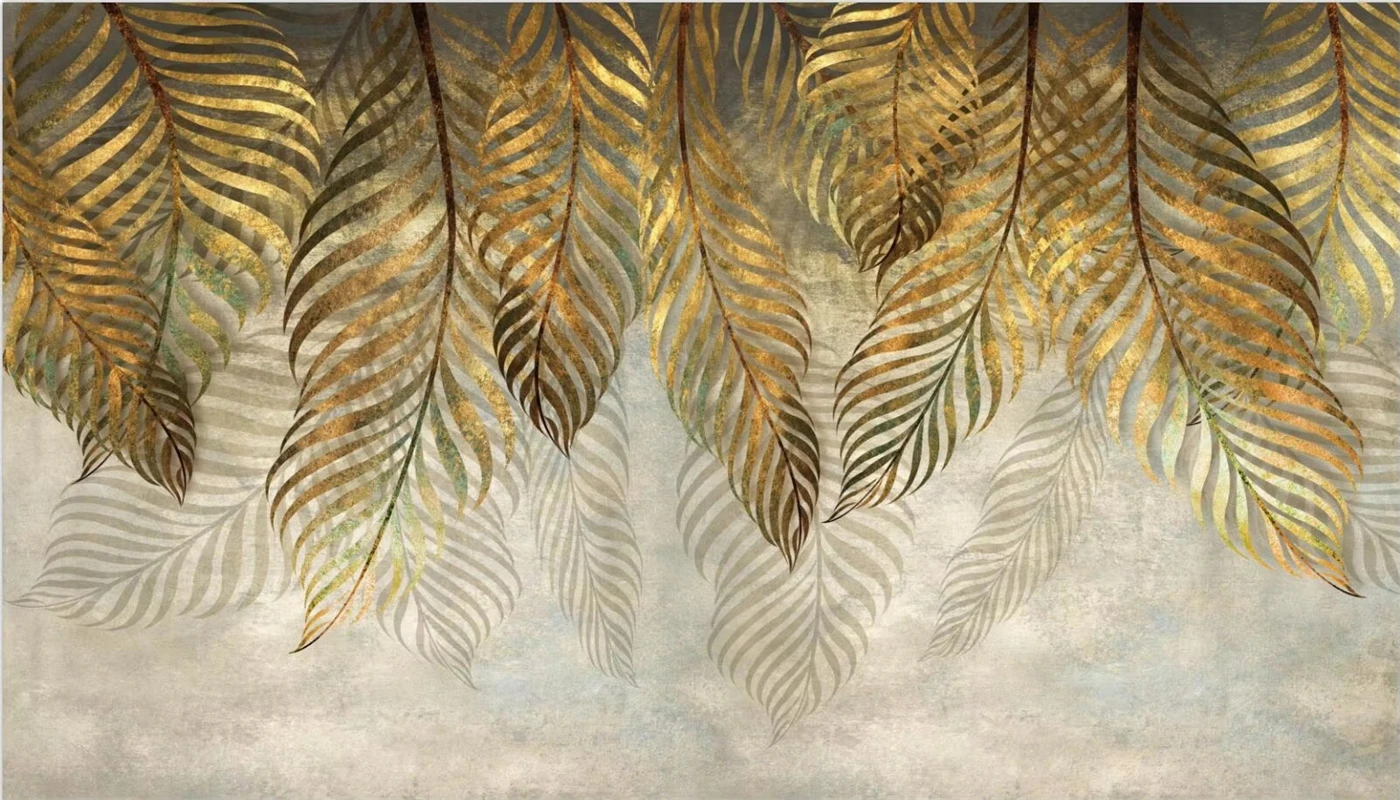 Customized Size Mural Living Room Sofa TV Background Plants Leaves Decoration Painting Grey Cream Caramel Leaves wallpaper