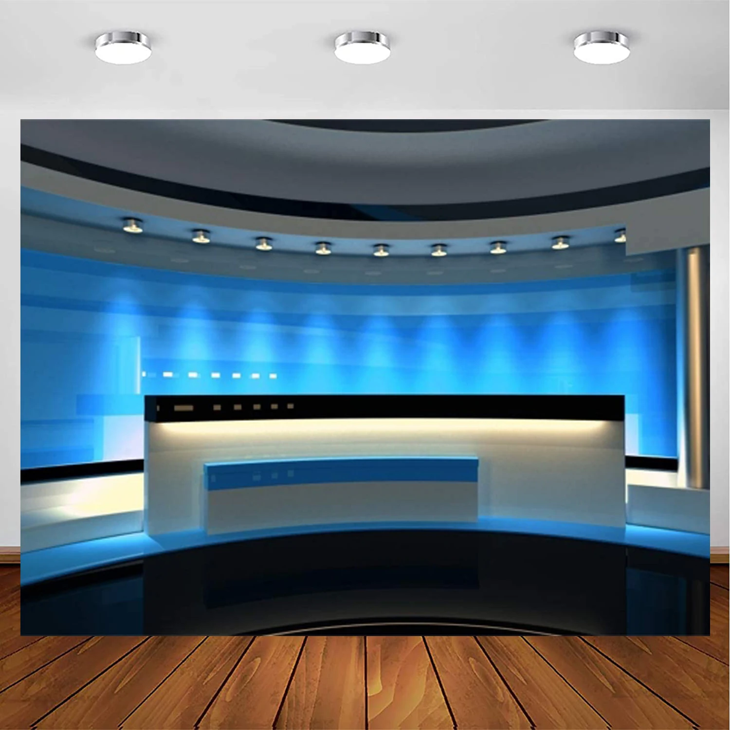 News Broadcast Hall Photography Backdrop Recetation Desk Modern Office Program Record Front Table TV Show Photo Background