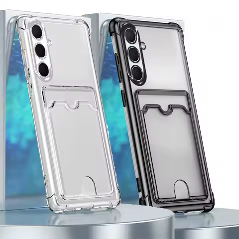 Card Slot Bag Clear Case For Samsung S25 Edge S24 S23 S22 S21 S20 Note 20 Ultra Plus FE A56 A36 A26 A16 A06 A55 Plating Cover