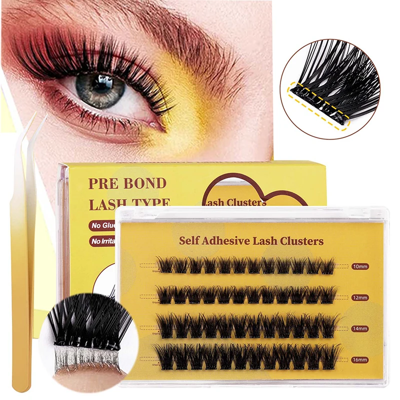 48 مجموعة رموش فردية مع رموش صناعية رقيقة ومجمَّعة، رموش ذاتية اللصق وغير قابلة للإزالة