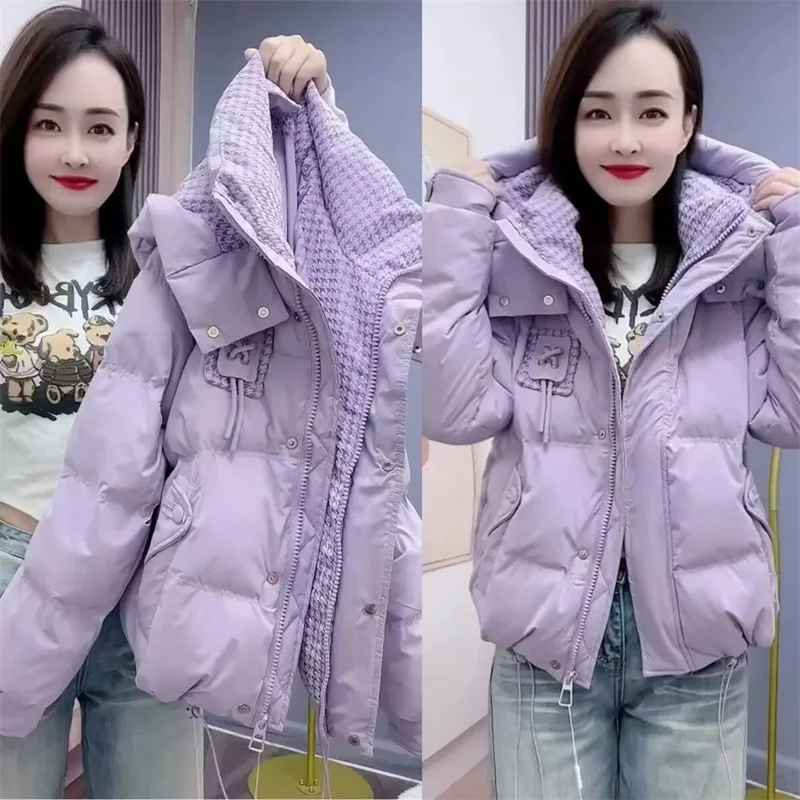 American Women Hooded Loose Casual Cotton Padded Top Lady Fashion Thickened Down Cotton Jacket Winter Femme Short Parkas Outwear