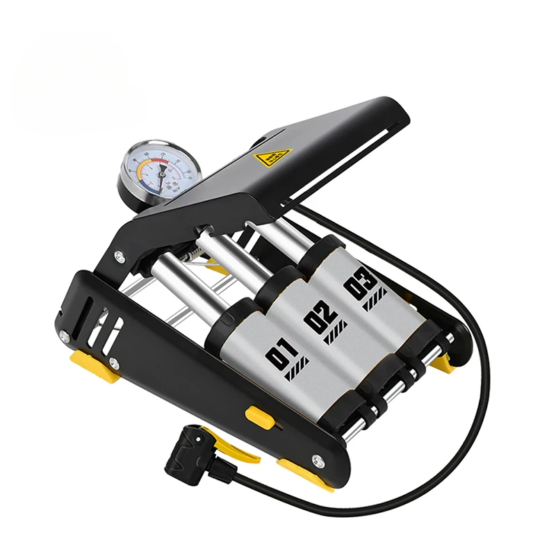 Customizable Portable Three-Cylinder Bicycle Tire Pressure Gauge With Schrader Vae Foot Pedal Floor Air Pump Customizable Portable Three-Cylinder Bicycle Tire Pressure Gauge With Schrader Vae Foot Pedal Floor Air Pump