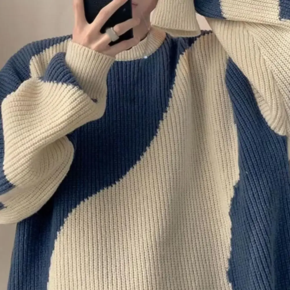 Herbst Oansatz Stricken Pullover für Männer Kuh Patchwork Pullover Männer Lose Beiläufige Harajuku 2023 Koreanische Mode Herren Übergroßen Pullover