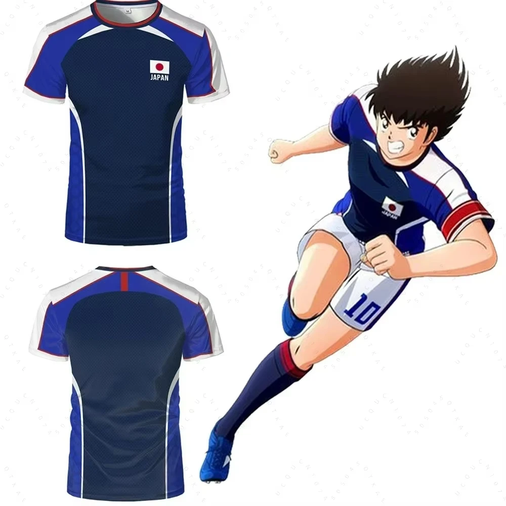 2026 Anime Captain Tsubasa Japanische Flagge Trikot Atmungsaktives Schnelltrocknendes Sport-T-Shirt für Herren Damen Sommer Eltern-Kind-Oberteile Geschenke