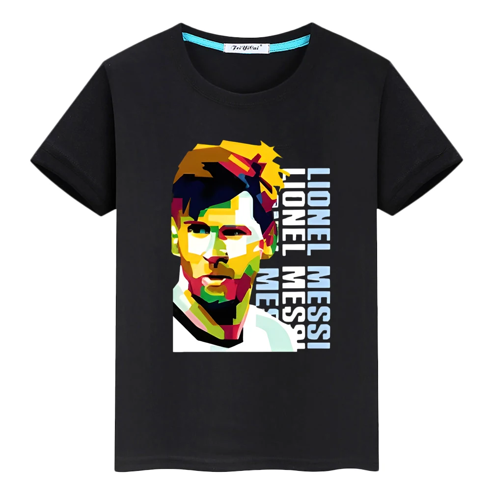 Football messi avatar print Cartoon 100%Cotton T-shirt boy Tops y2k one piece Kawaii anime Tees Casual Short kids clothes girls