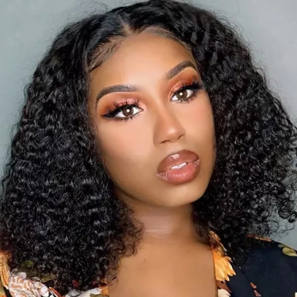

13x4 Loose Deep Wave Short Bob Wigs Human Hair 4x4 Transparent Lace Front Wig 14Inch 200% Density Brazilian Remy 100% Human Hair
