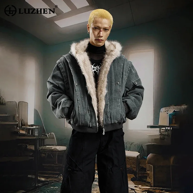 

LUZHEN 2025 зимняя утолщенная теплая парка с меховой подкладкой по краям заусенцев, мужская стильная уличная красивая стеганая куртка JY4933