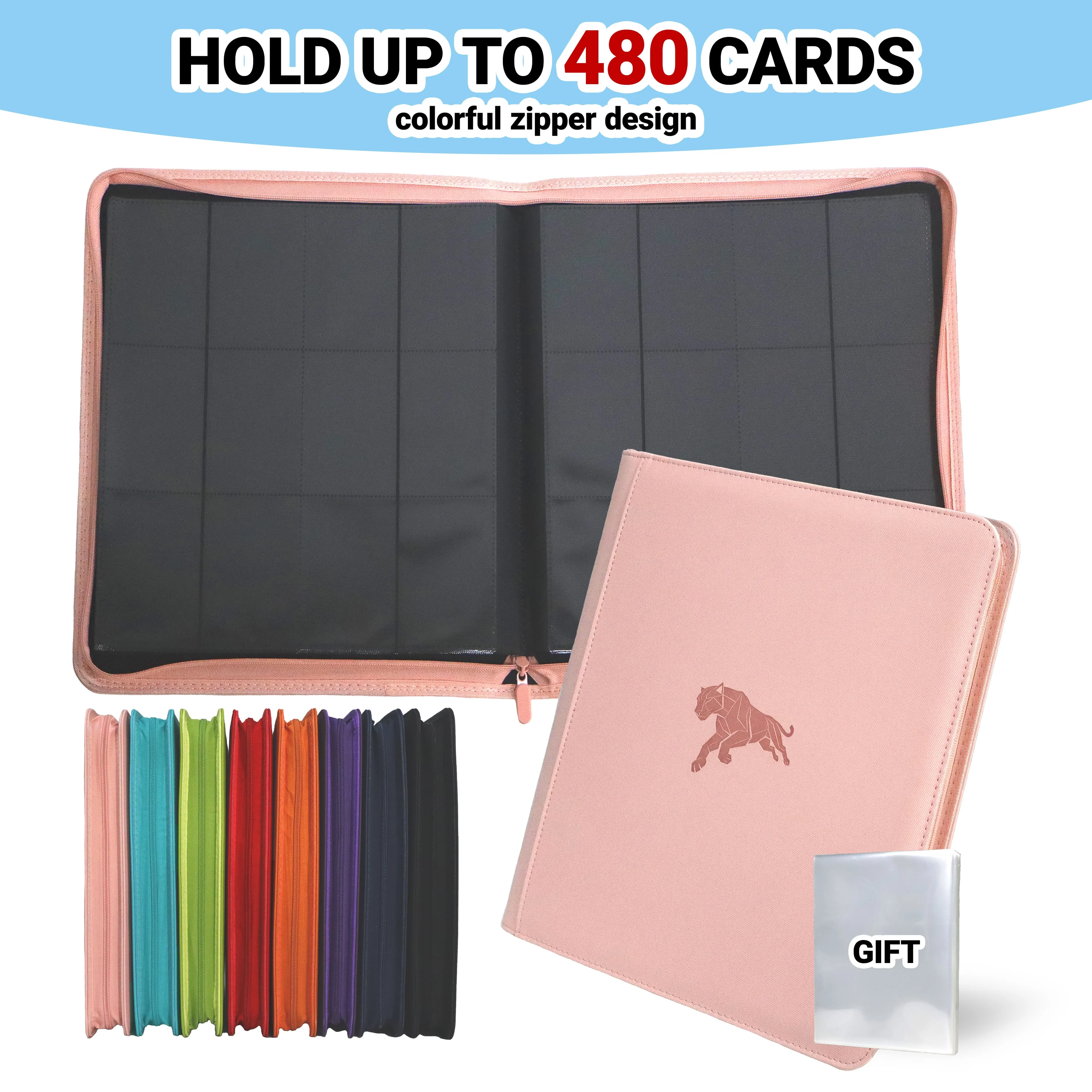 

Альбом для карточек на 480 карт с застежкой-молнией, 12-карманный, премиум-класса, двусторонний, для коллекционных и спортивных карточек.