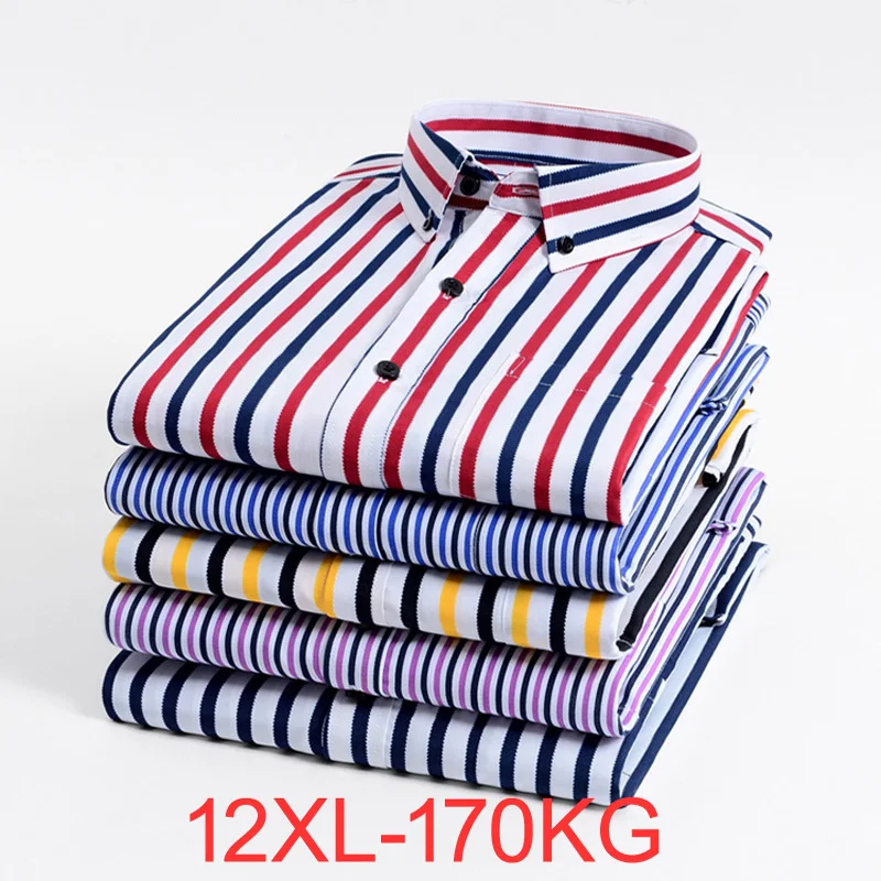

Spring autumn striped shirts cotton men formal long sleeve simple shirt office loose dress shirt plus size 10XL 12XL 52 54 56