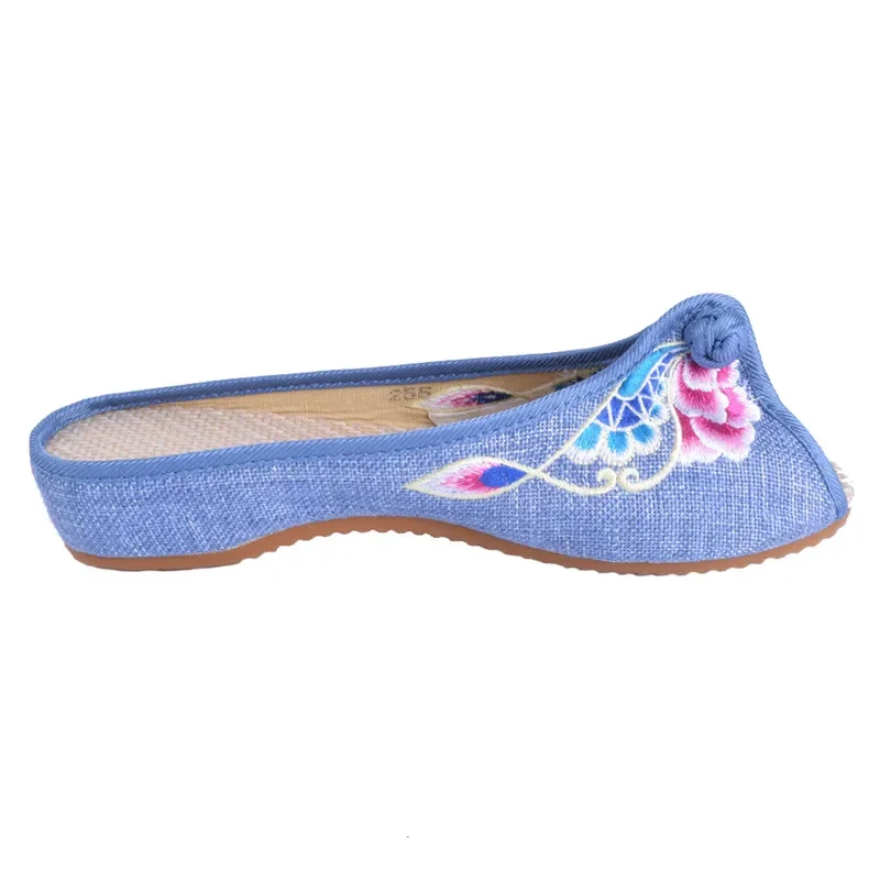 MVVJKE Embroidered Women Slippers Summer New Linen Chinese Canvas Old BeiJing Flowers Sandals Soft Shoes Size 35-41E221
