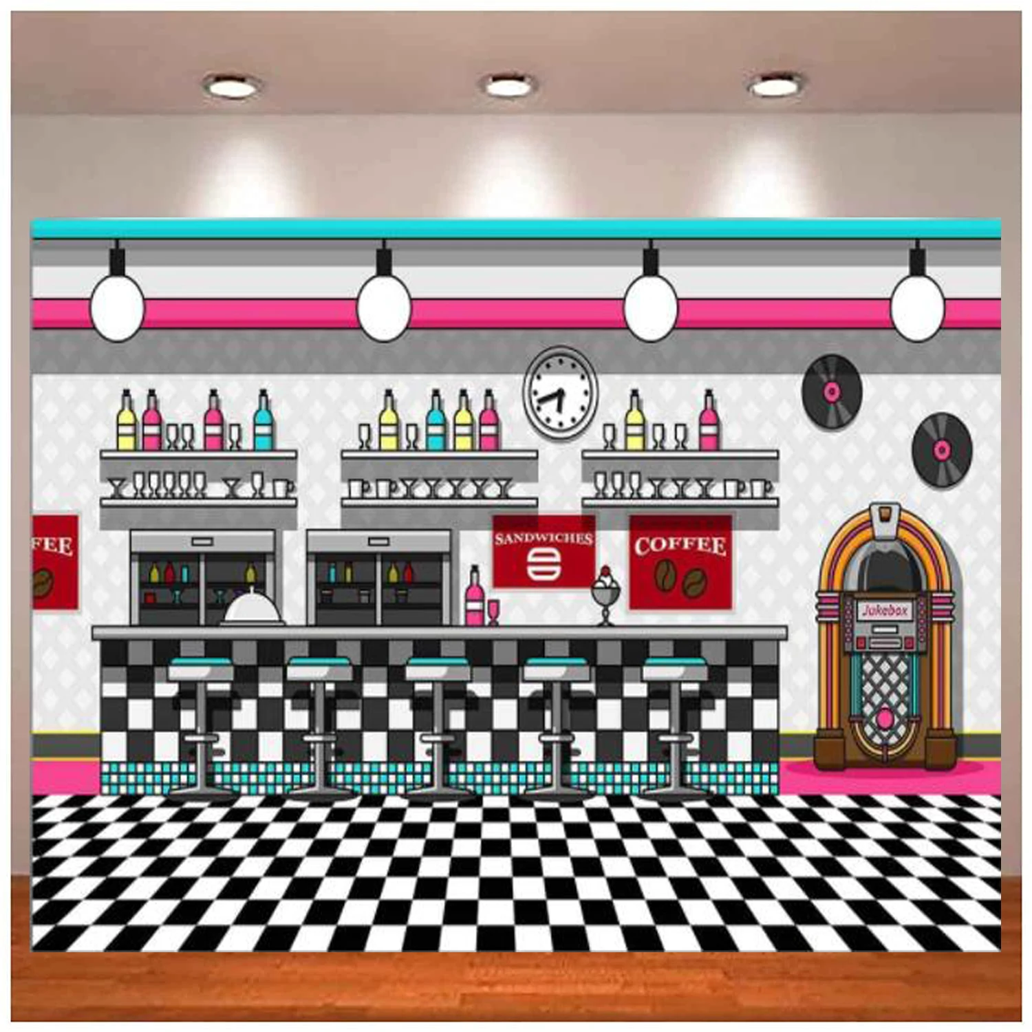 50s Retro Rock N Roll Diner Birthday Party Photography Backdrop Sock Hop Dance Cosplay Prom Background Classic 1950s Baby Adult