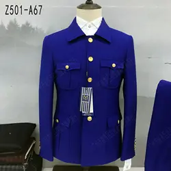 Ternos azuis reais masculinos, terno de túnica chinesa slim fit, blazer de casamento, calças, sashing de luxo, mais recente, 2 peças