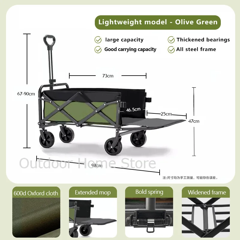 

Foldable Camping Cart Outdoor Large Capacity Wagon Pull Rod Trolley Garden Wheeled Carts Portable Folding Carrier Handcart