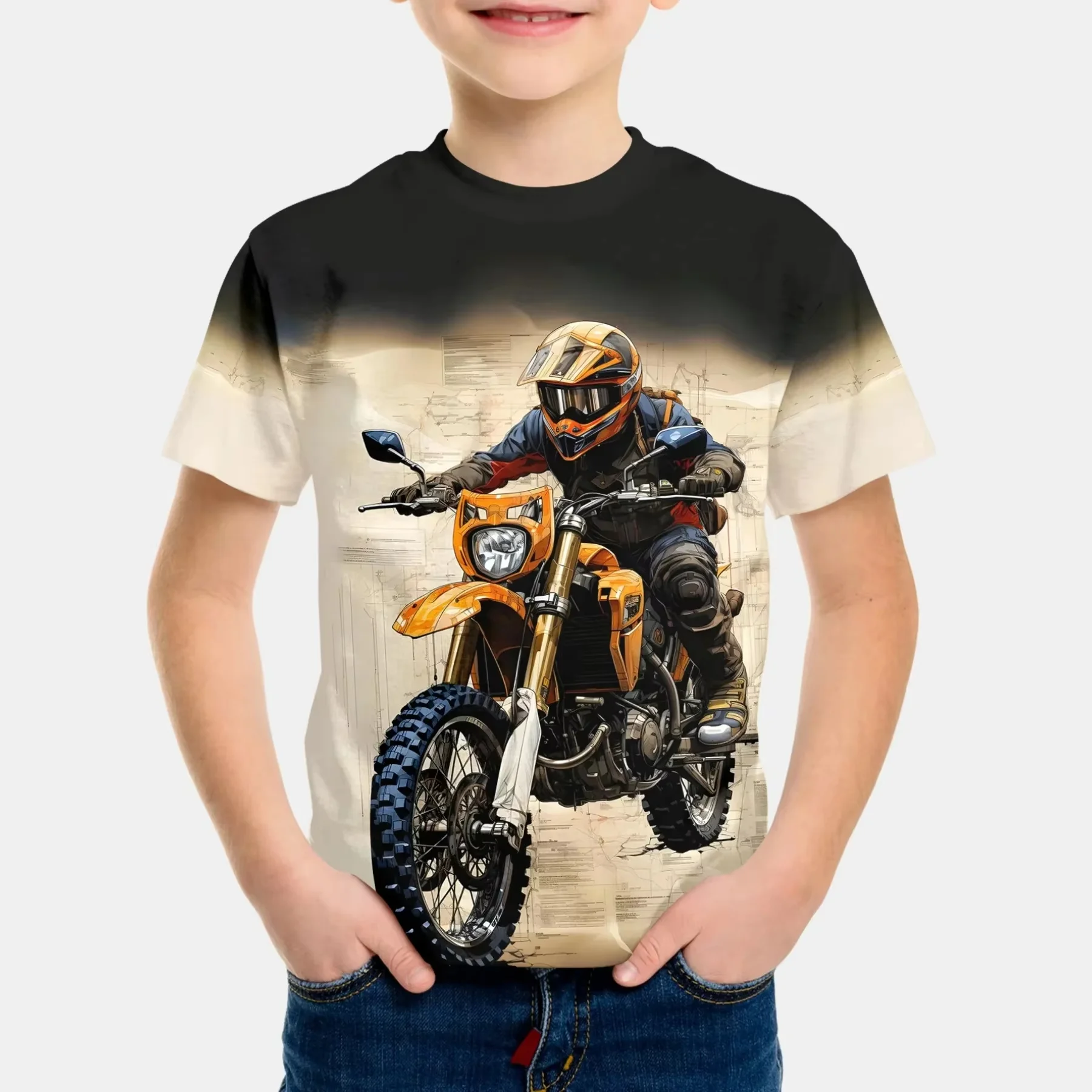 Motorradfahrer Jungen T-Shirt 3D-gedrucktes T-Shirt für Jungen 2-10 Jahre Kurzarm T-Shirt Top Baby Kind Sommer Trendy Street Kinder Top – Detail 5