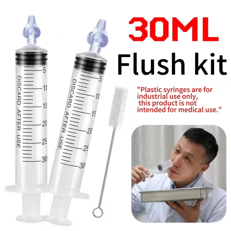 30ml Capacity Nasal Wash Kit for Teenagers, Large Syringe with Rinse Head, Detachable Design, with Cleaning Brush, Easy to Clean, Essential Rinse Kit for Nasal Washing, Suitable for Nasal Washing, Earwax Rinsing, Etc
