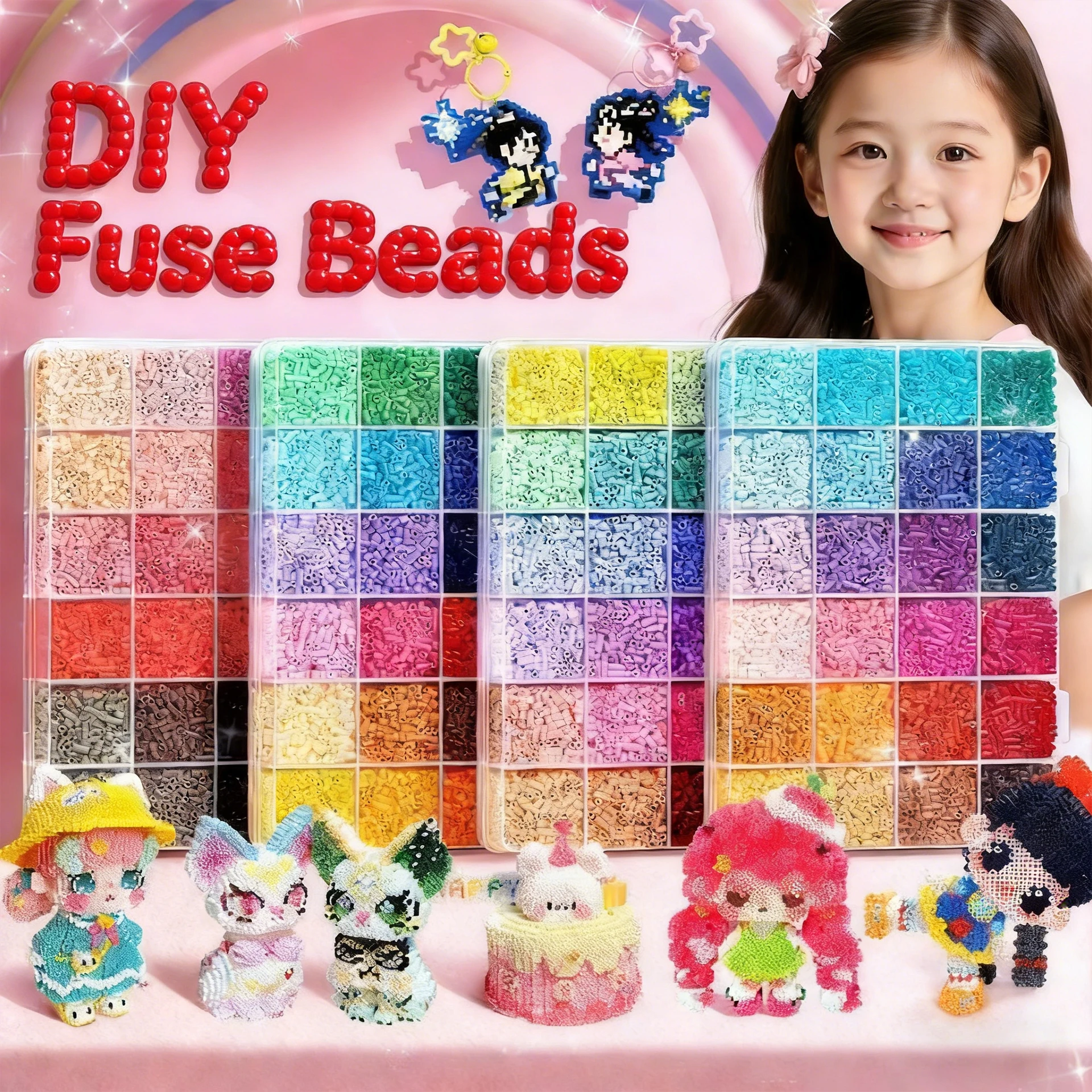 24/48/72/96 Colors Fuse Beads Kit For Kids, 5mm Melty Beads Craft Set With Iron & Accessories, DIY Pixel Art Toys For Creative G