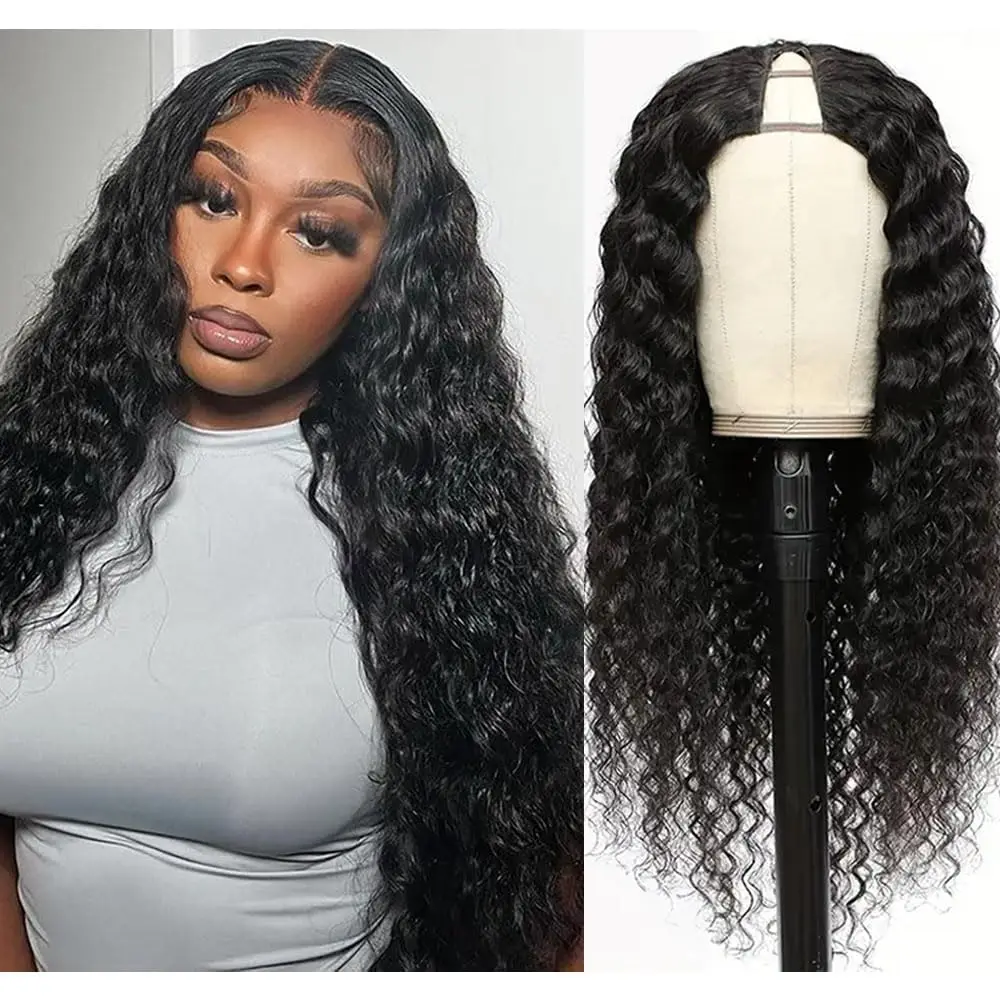 

Парик из 100% настоящих человеческих волос для женщин 250% Плотность 32 дюйма Кудрявый вьющийся парик с V-образной частью Человеческие волосы машинного производства Бразильская глубокая вьющаяся волна