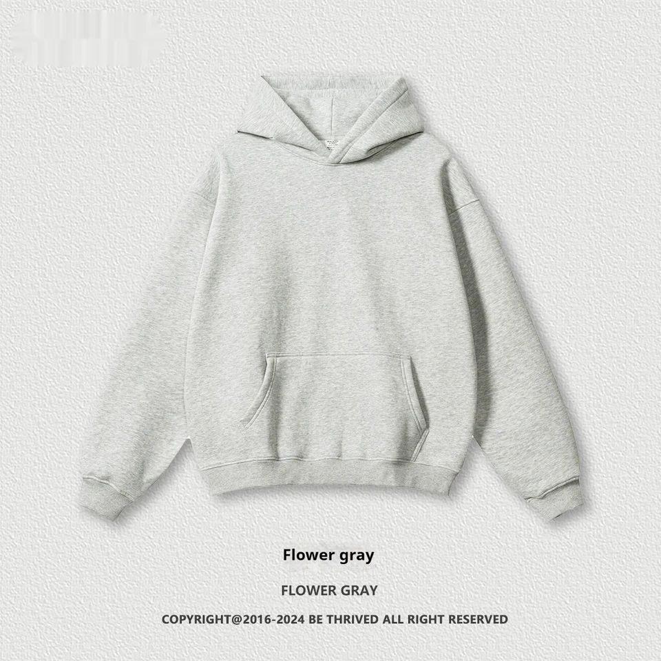 Sudadera con capucha gruesa de color liso para hombre, estilo urbano europeo y americano, otoño, corte holgado, con forro polar 5