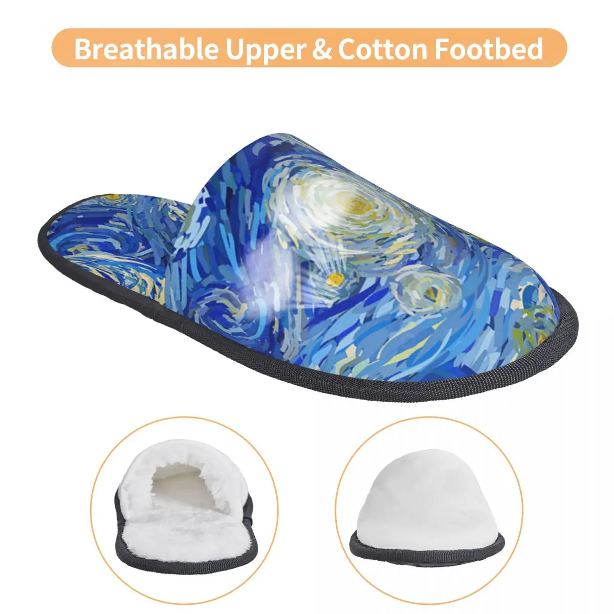 Custom Van Gogh The Starry Night Soft Memory Foam House Slippers Women Comfy Warm Anti-skid Sole Slipper