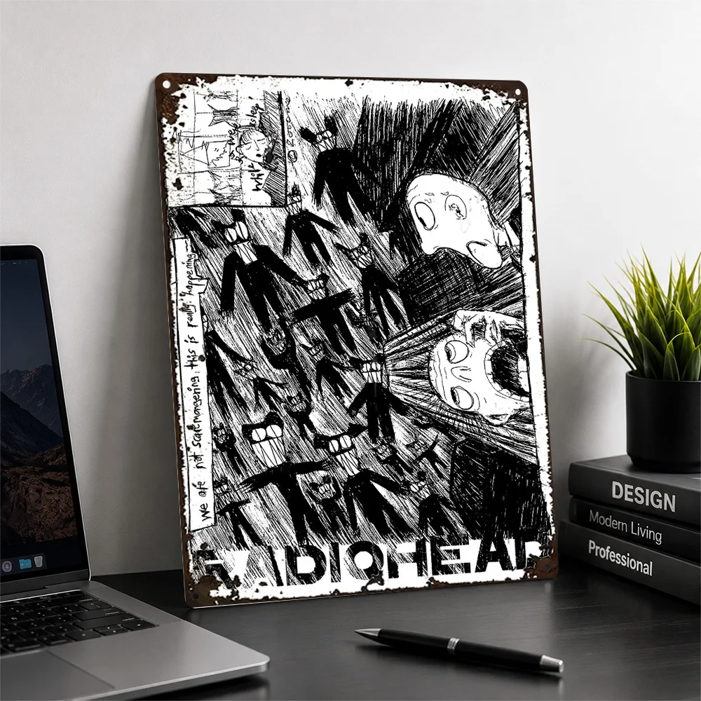 Radiohead Character Collage Printed Poster Sketch Wall Art For Listening Room Personalized Aluminum Metal Sign Band Fan Gift