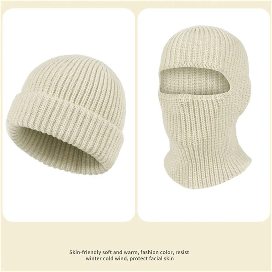 2pcs A Hole Beanies Mask Knit Hat 2in1 Full Face Protection Earmuffs Balaclava Cap Winter Outdoor Cycling Ski Warm Face Cover 5