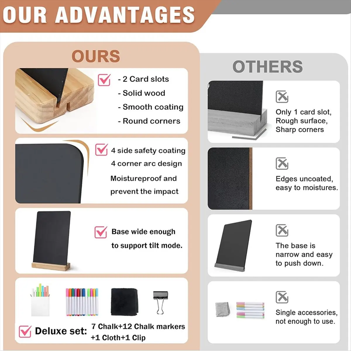 Latest ABBQ-Small Chalkboard Words Sign - 2 Pack 8x12 Inch Tabletop Decorative Chalk Board with Wooden Stand, Double-Sided Erasa