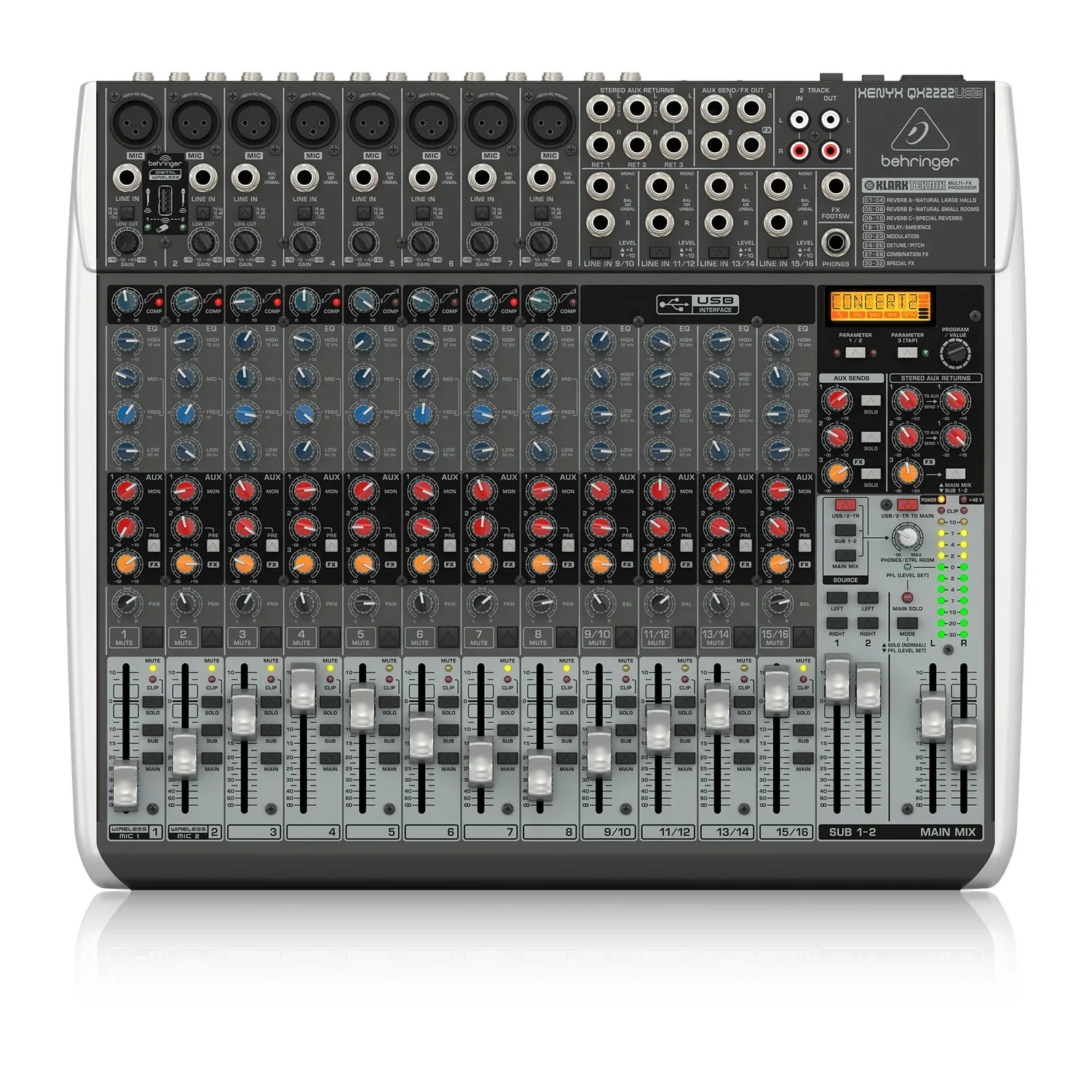 Behringer Xenyx QX2222USB Analog Mixer Pa Sound System Stage 22-Channel Audio Mixer Studio Music Equipment