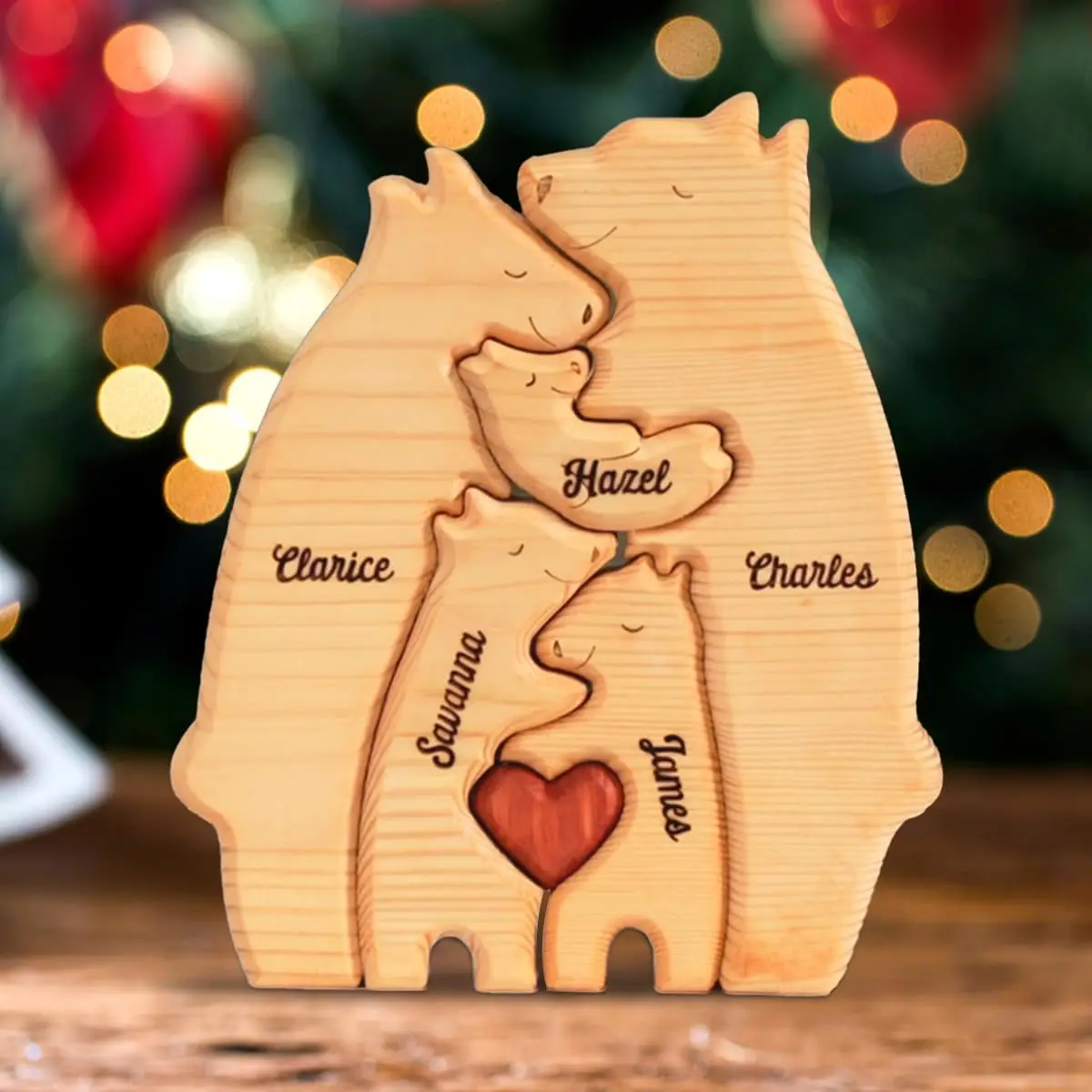 Free Engraving DIY Bear Family Wooden Puzzle Personalized Custom Desk Decor Christmas Birthday Gift Home Decoration Figurines