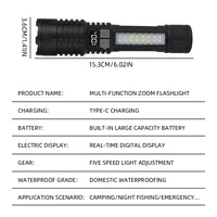 High Power LED Flashlight Portable Zoom Torch Type-C Rechargeable Waterproof Light with COB Side Lamp for Outdoor Camping Hiking 6